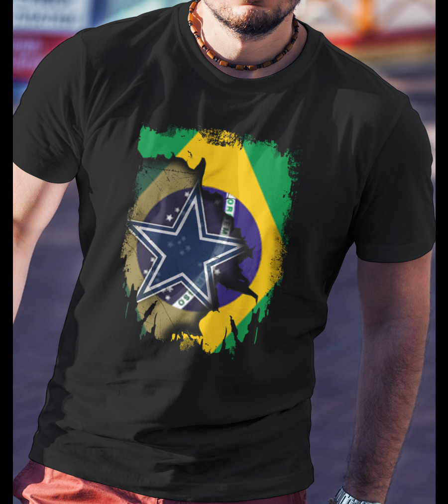 Brazilian Flag And Dallas Cowboys Star United T-Shirt