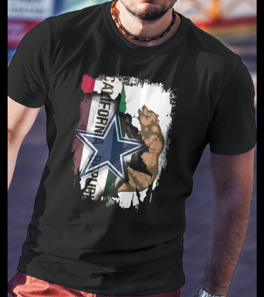 California Republic With Dallas Cowboys Star And Bear T-Shirt