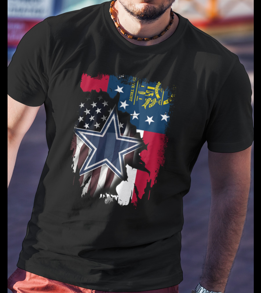 Georgia State Flag Background With Dallas Cowboys Star Overlaid T-Shirt