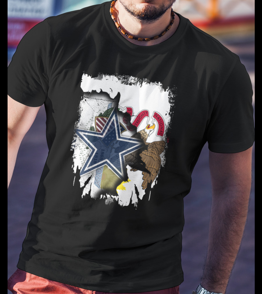 Illinois Flag And Dallas Cowboys Star Together T-Shirt