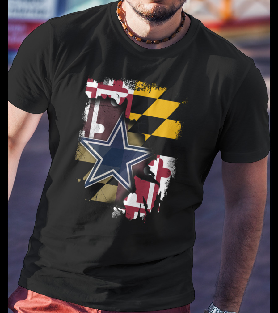Maryland Flag And Dallas Cowboys Star Together T-Shirt