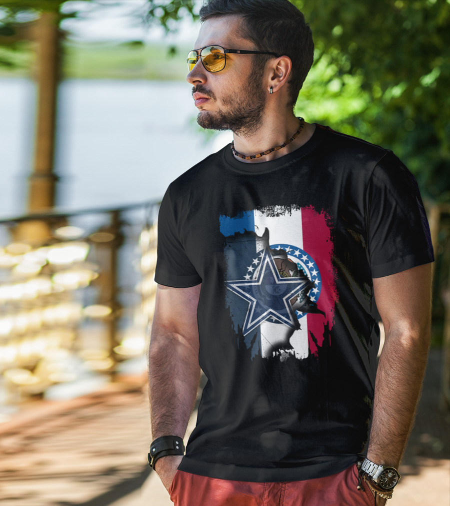 Missouri State Flag With Dallas Cowboys Star Logo Combination T-Shirt