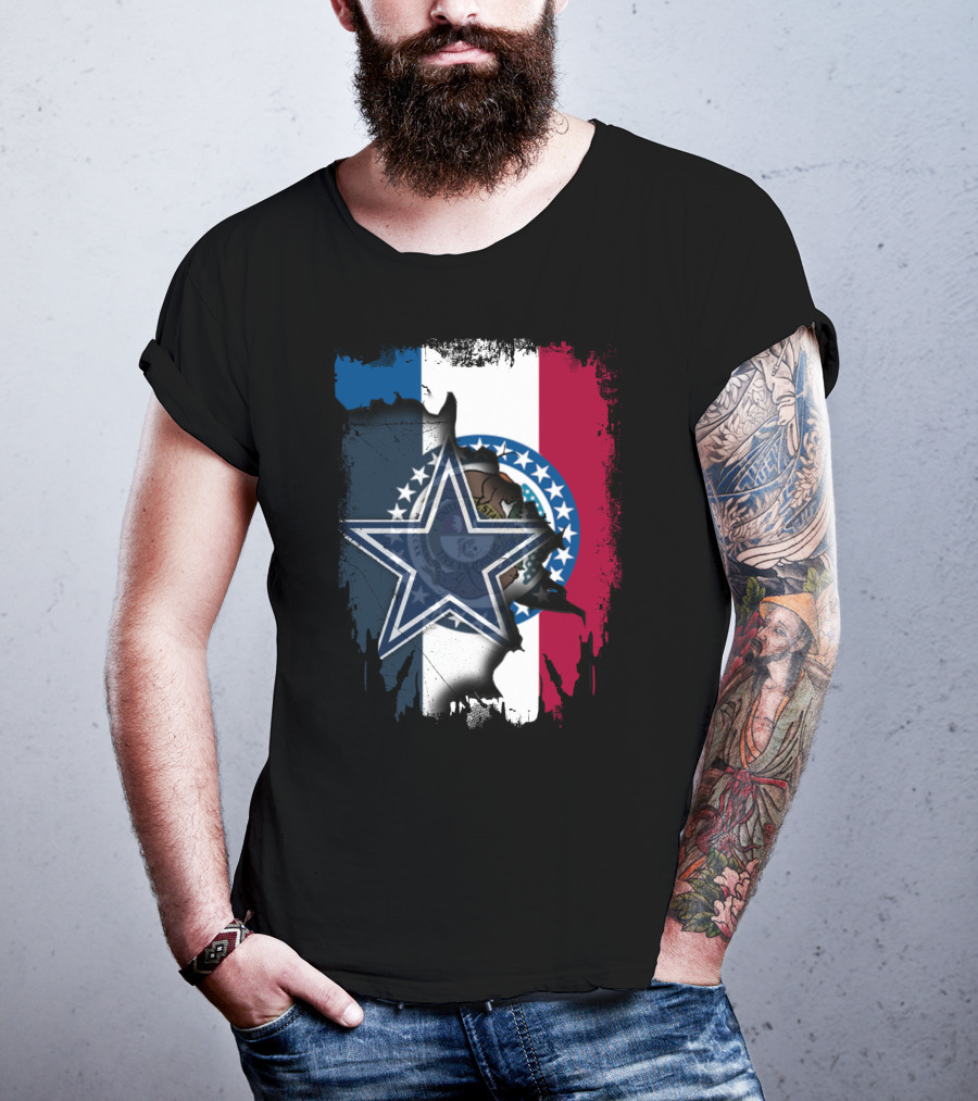 Missouri State Flag With Dallas Cowboys Star Logo Combination T-Shirt