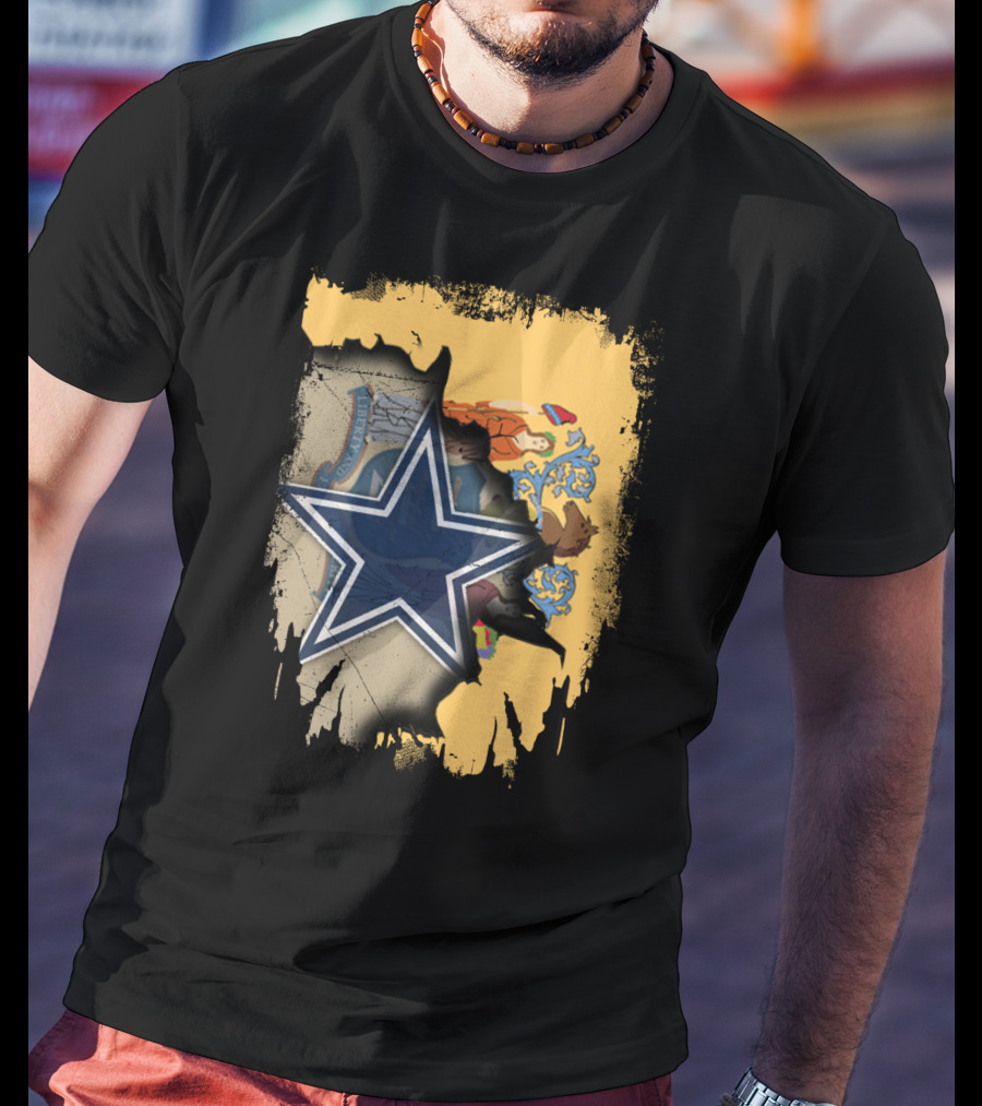 New Jersey Cowboys Star Emblem With State Flag Background T-Shirt