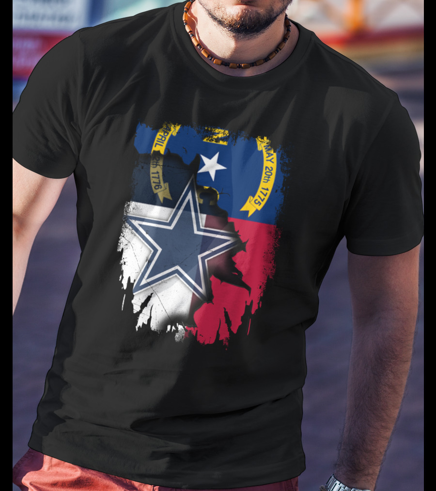 North Carolina Flag Overlay With Dallas Cowboys Star T-Shirt