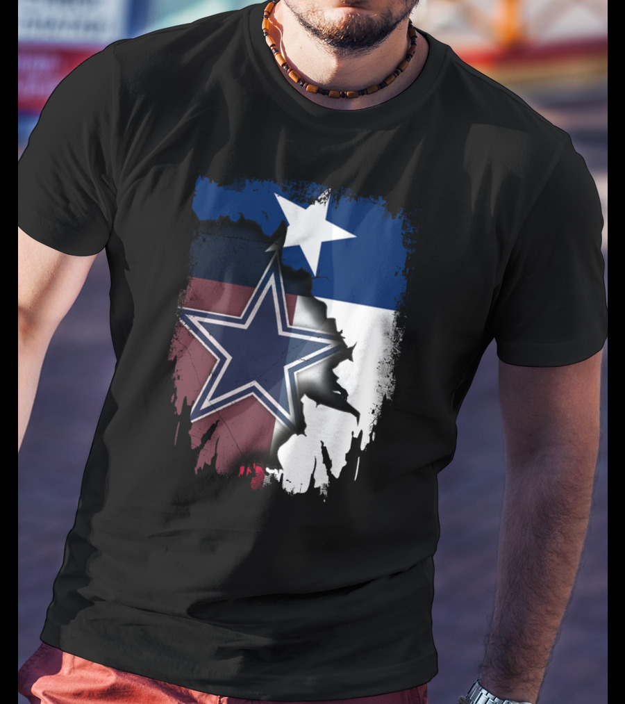 Cowboys Star Emblem On Texas Flag With Split Colors T-Shirt