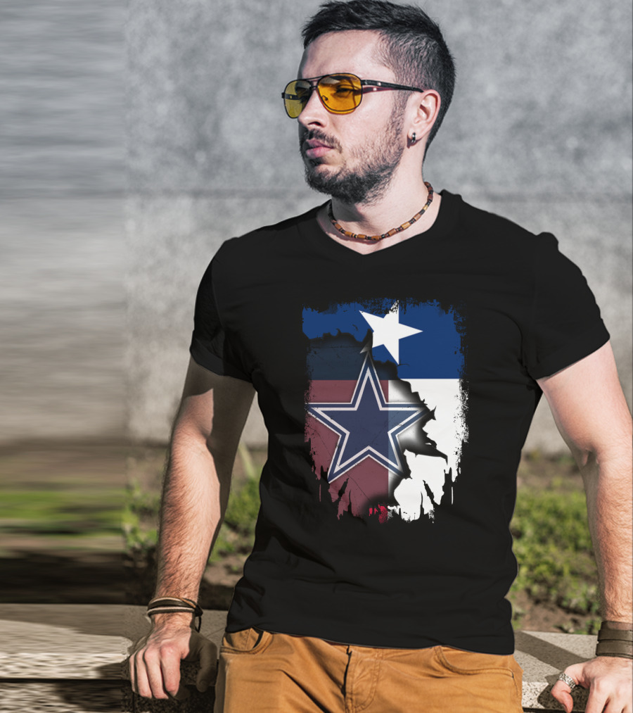 Cowboys Star Emblem On Texas Flag With Split Colors T-Shirt