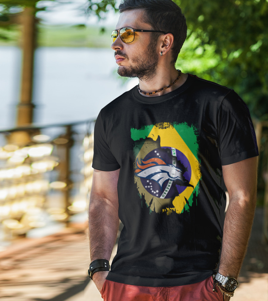 Brazilian Flag With Denver Broncos Logo Integration T-Shirt