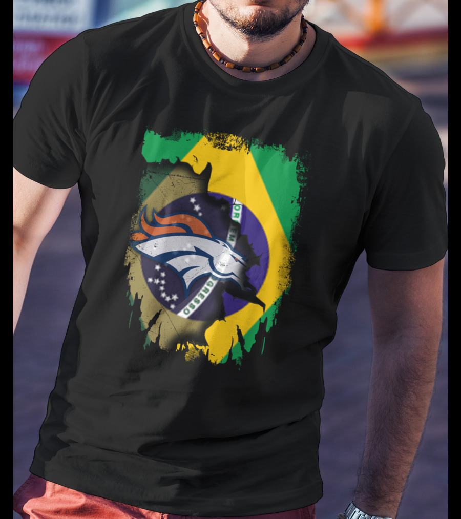 Brazilian Flag With Denver Broncos Logo Integration T-Shirt