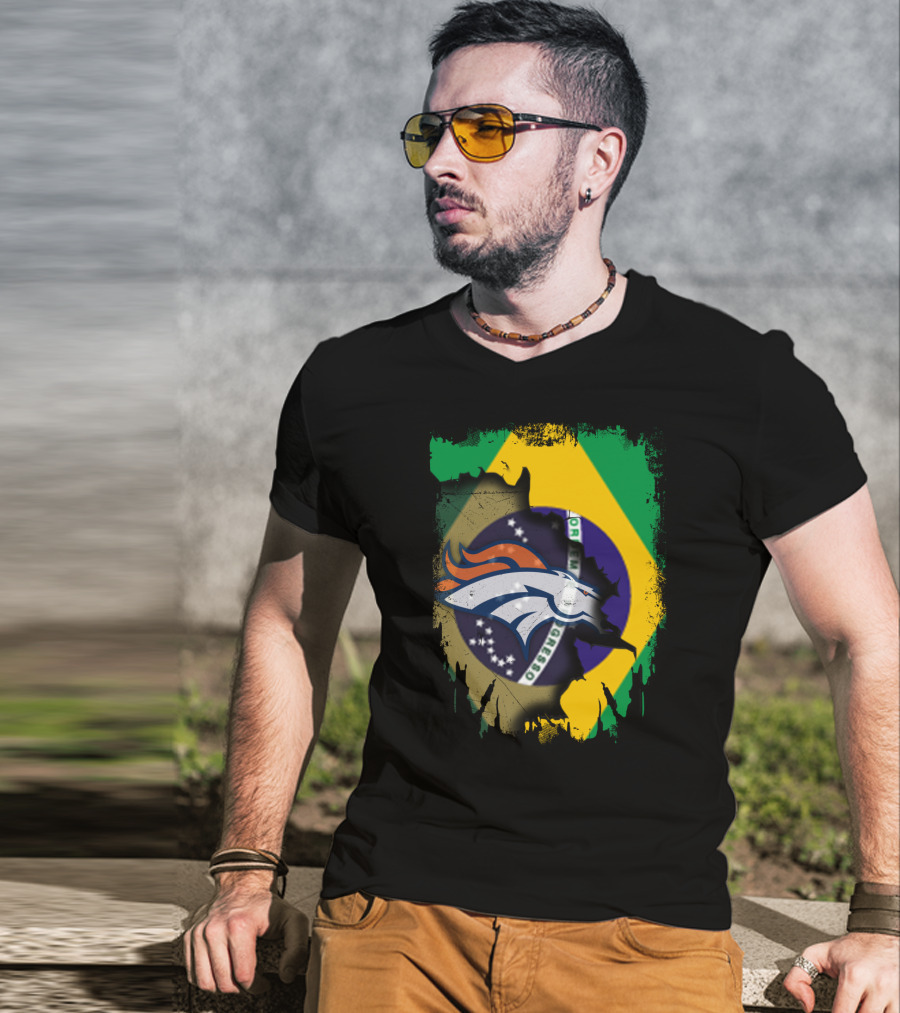 Brazilian Flag With Denver Broncos Logo Integration T-Shirt