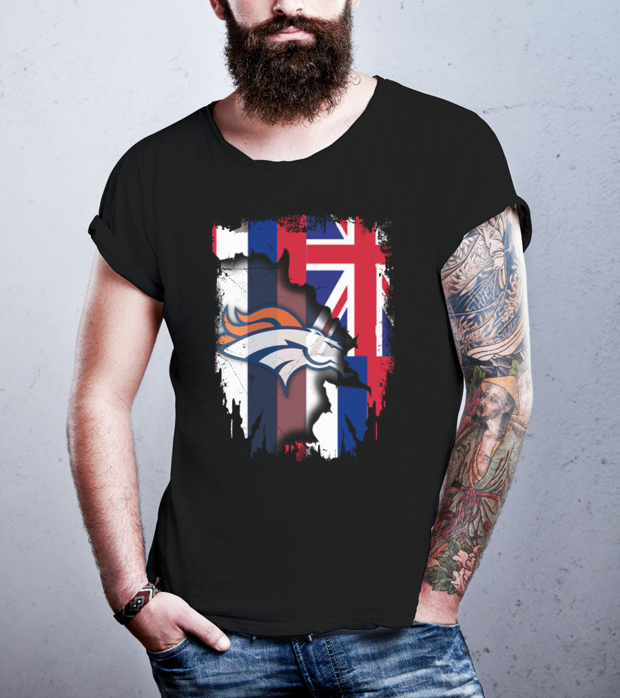 Together Hawaii Flag With Broncos Logo Fusion T-Shirt