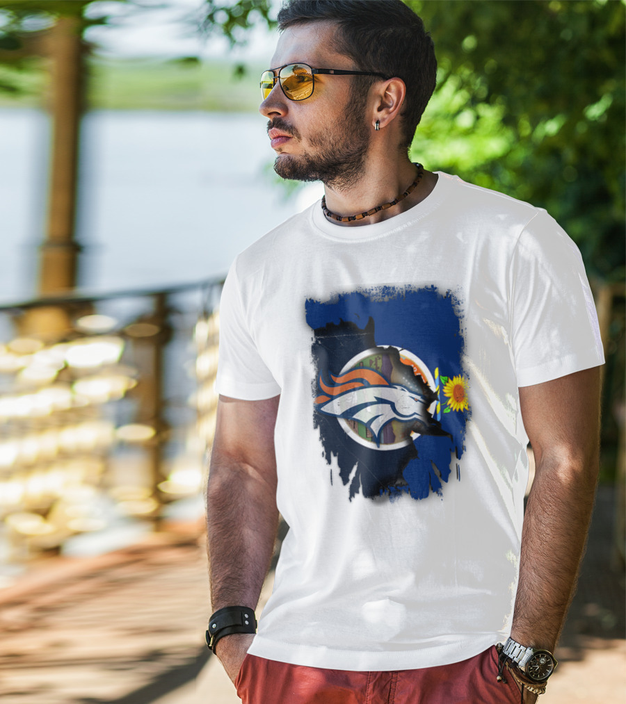 Kansas Sunflower With Broncos Logo Together T-Shirt