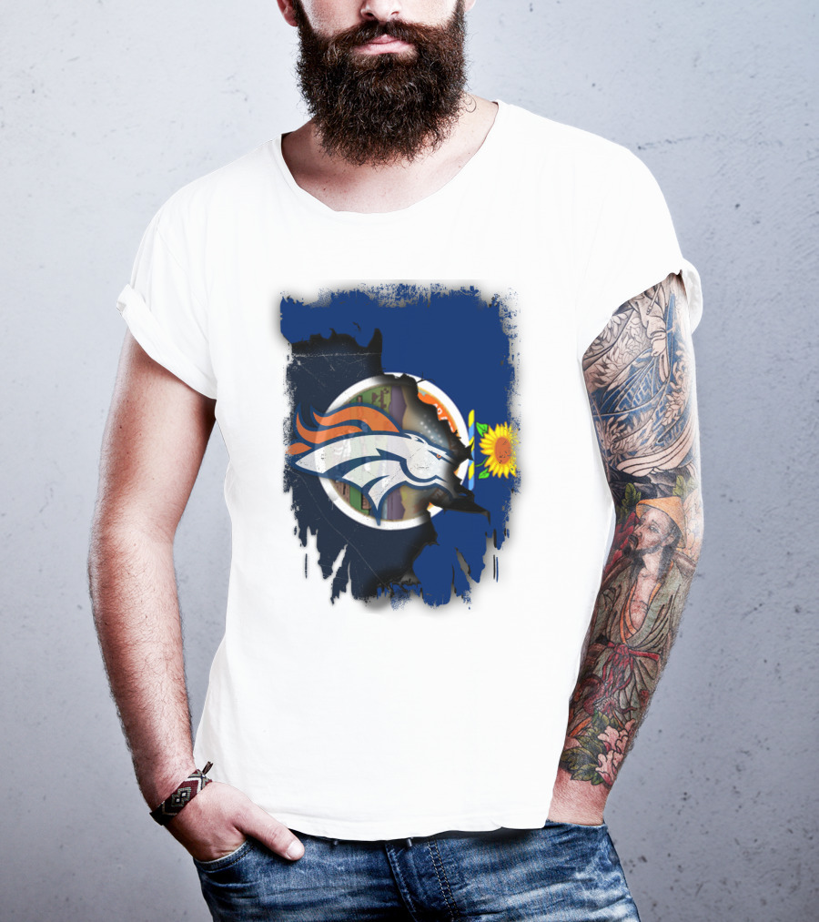 Kansas Sunflower With Broncos Logo Together T-Shirt