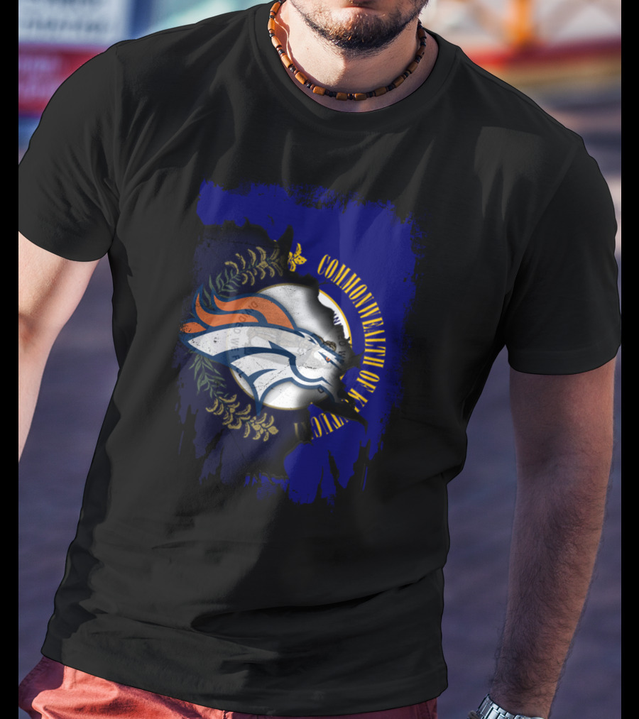 Commonwealth Of Kentucky With Broncos Logo Fusion T-Shirt