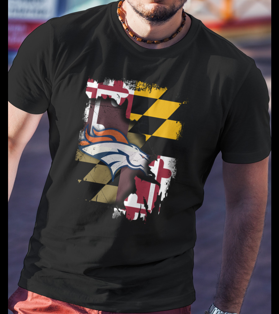 Maryland State Flag With Broncos Logo Together T-Shirt