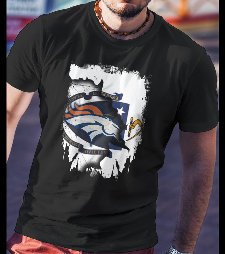 Together Massachusetts With Denver Broncos Logo And Massachusetts State Seal T-Shirt