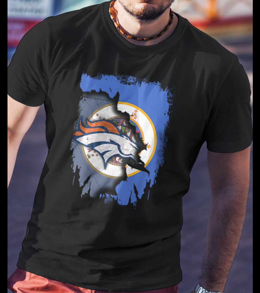 Minnesota State With Broncos Logo Fusion T-Shirt