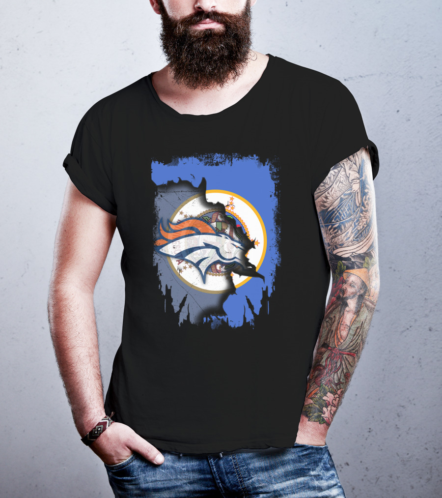 Minnesota State With Broncos Logo Fusion T-Shirt