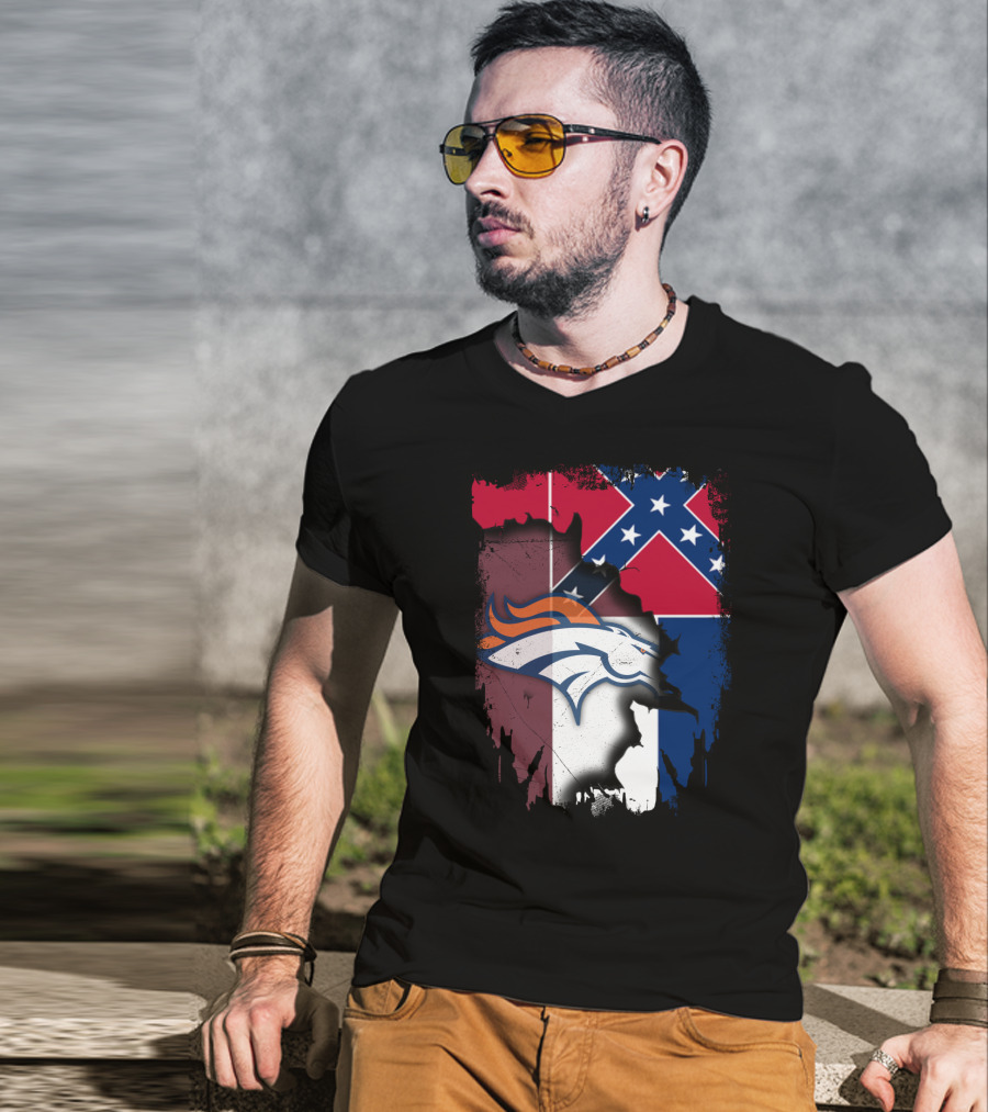 Together Mississippi With Broncos Flag Fusion T-Shirt