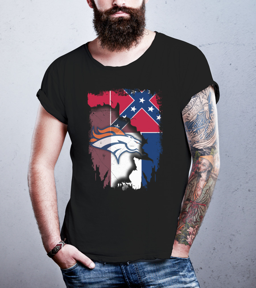 Together Mississippi With Broncos Flag Fusion T-Shirt