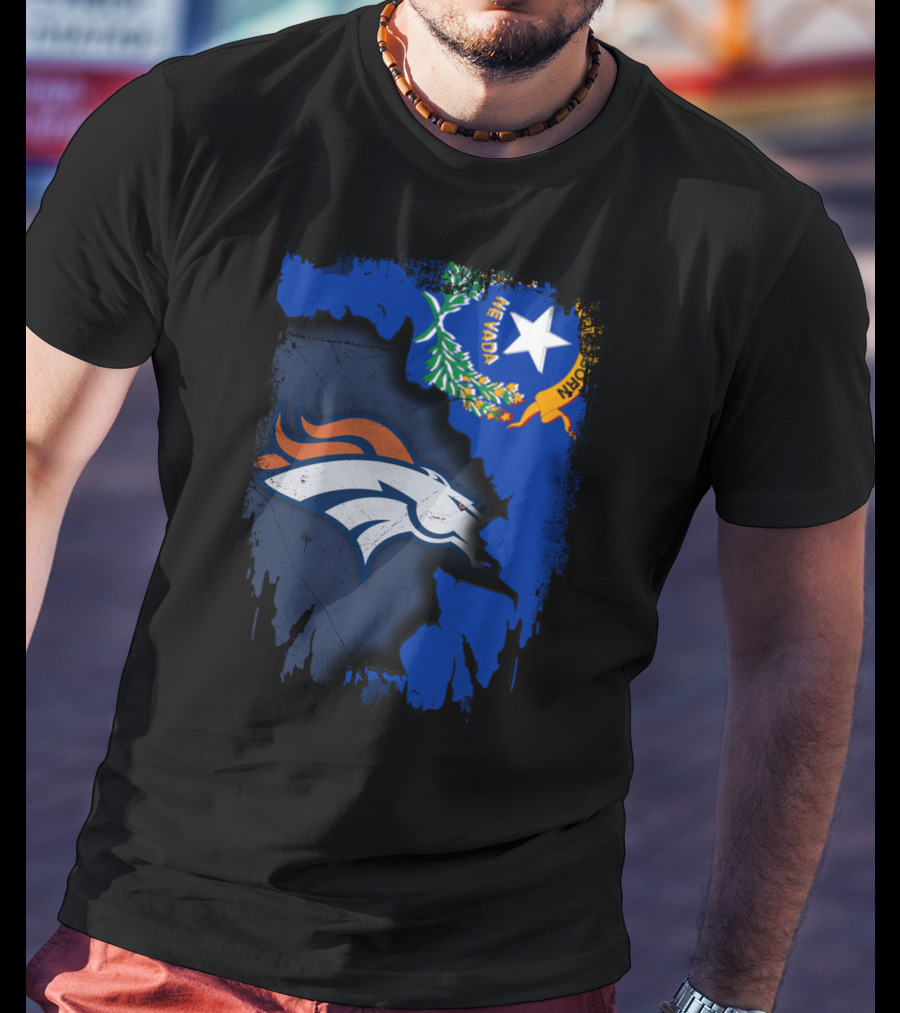 Nevada Proud With Broncos Spirit And State Flag T-Shirt