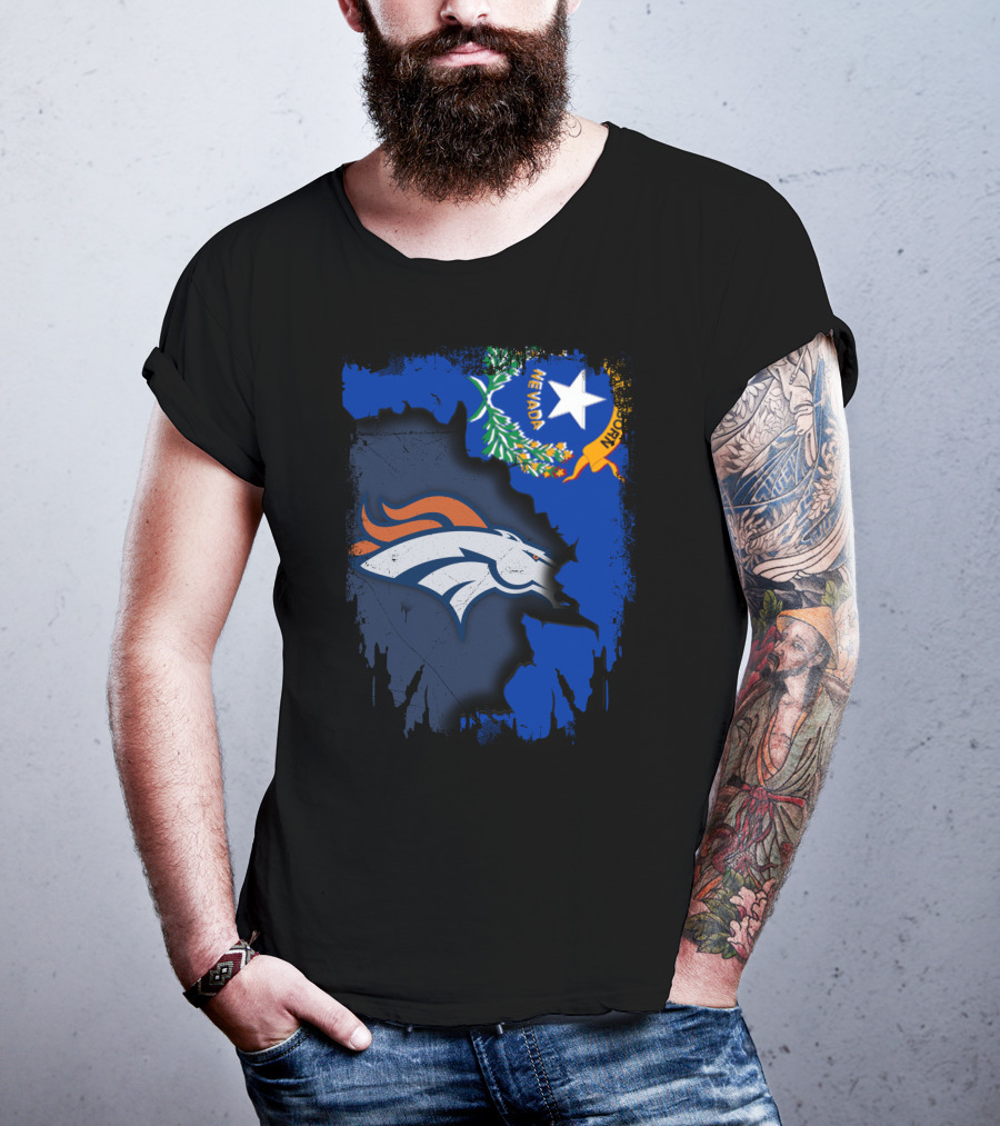 Nevada Proud With Broncos Spirit And State Flag T-Shirt