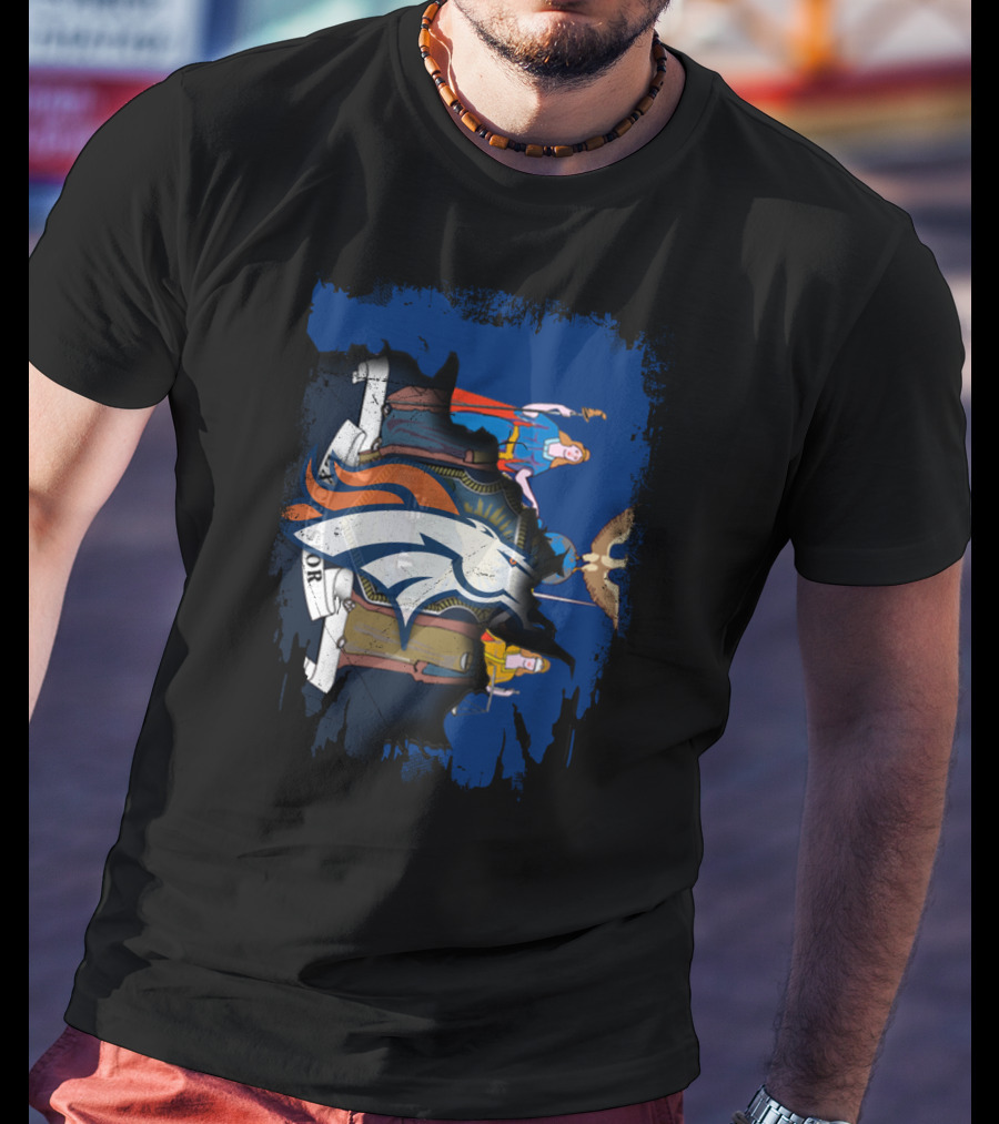 New York State Crest Overlaid With Broncos Logo Together T-Shirt