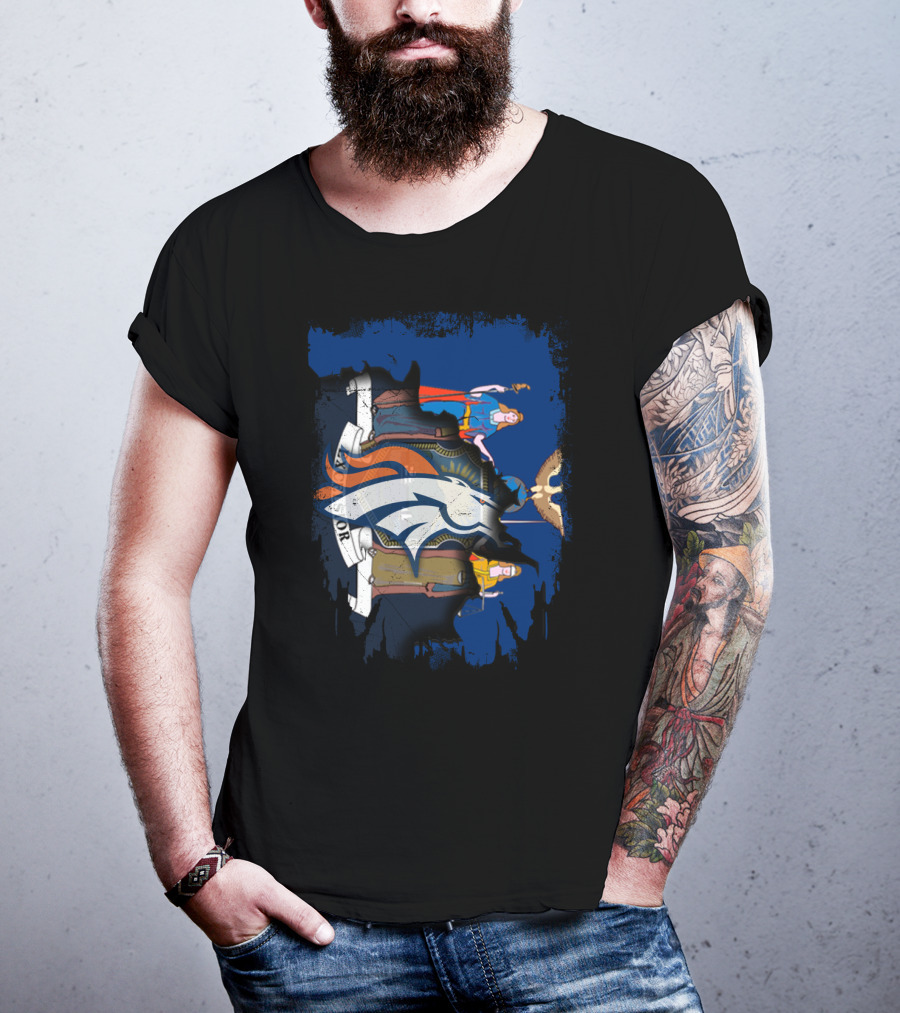 New York State Crest Overlaid With Broncos Logo Together T-Shirt