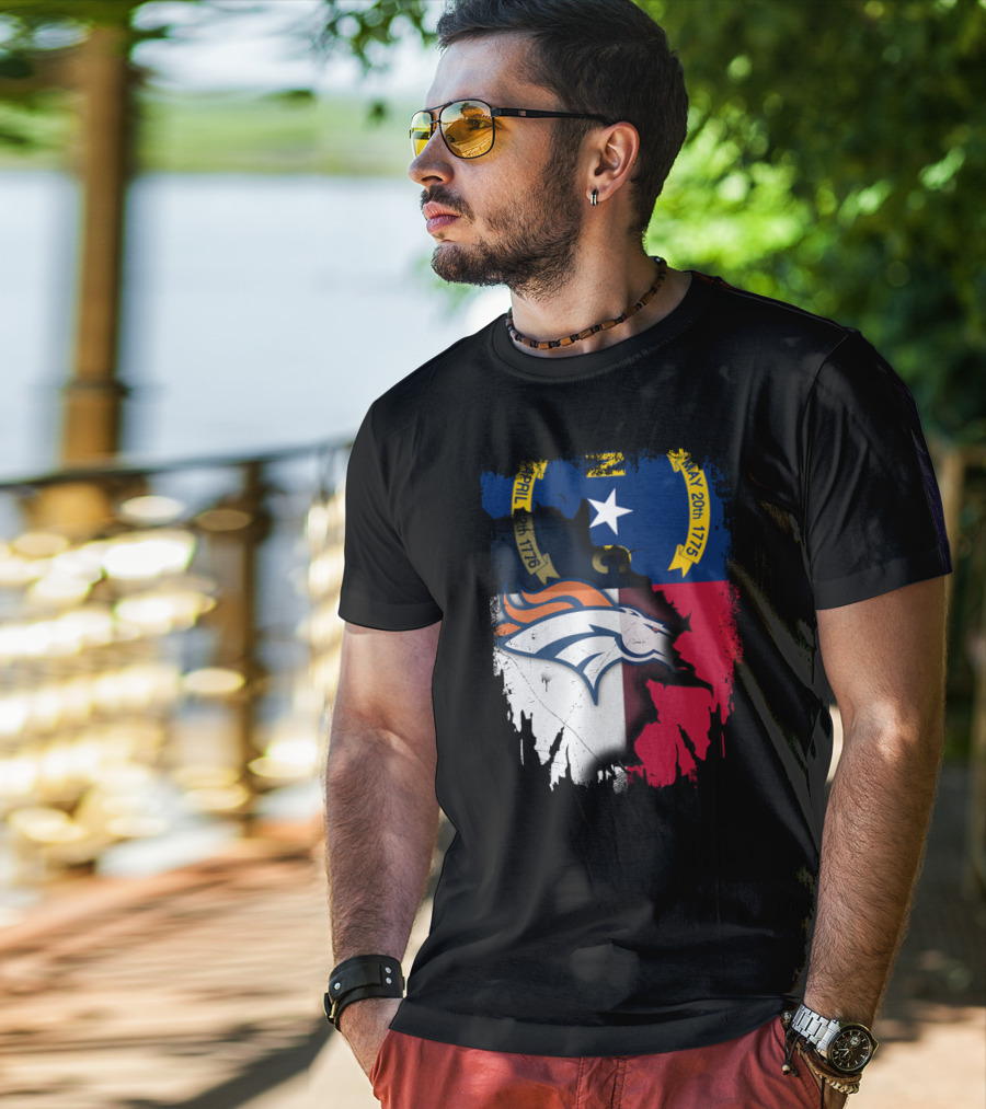 North Carolina State Flag With Broncos Emblem T-Shirt