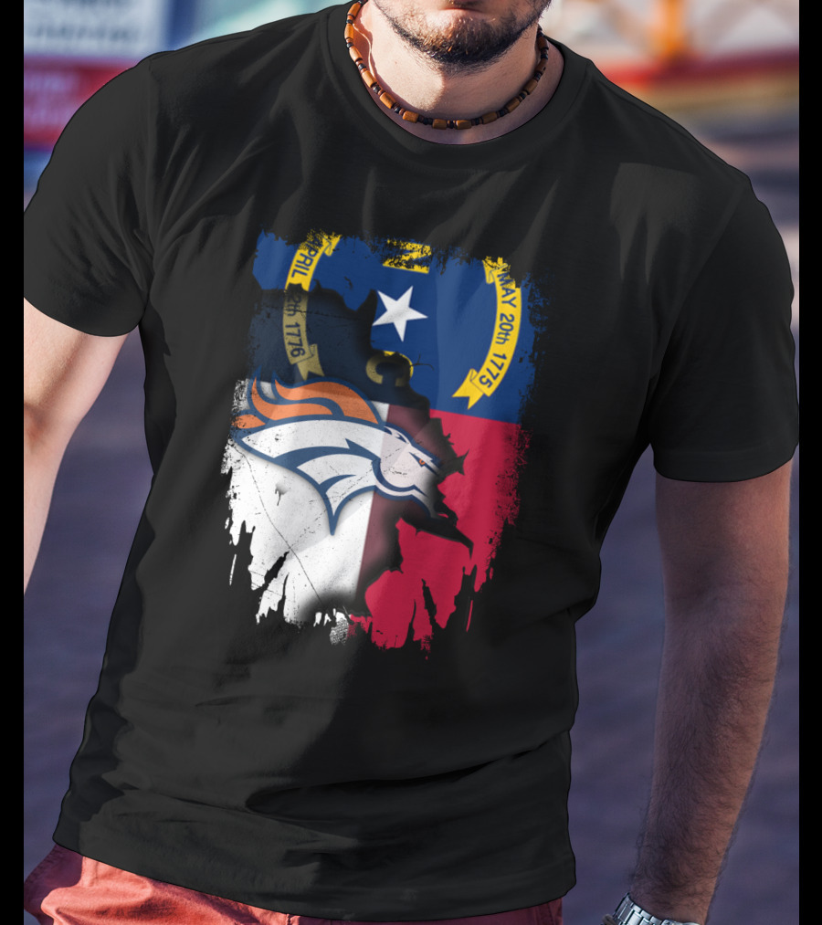 North Carolina State Flag With Broncos Emblem T-Shirt