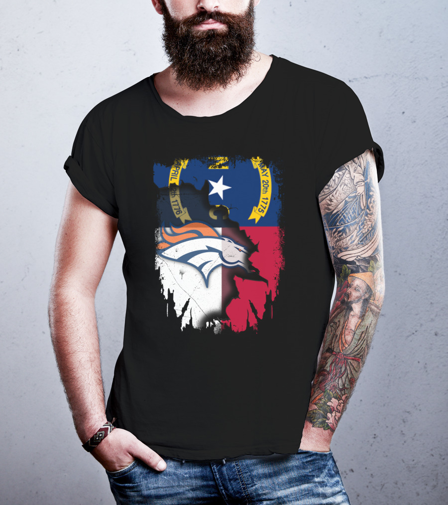 North Carolina State Flag With Broncos Emblem T-Shirt