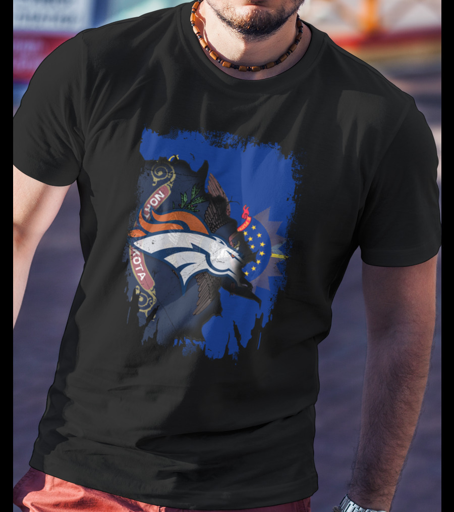 North Dakota State Flag Meets Denver Broncos Logo Fusion T-Shirt