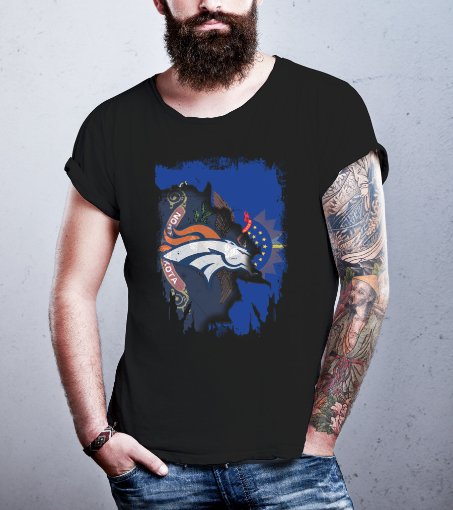 North Dakota State Flag Meets Denver Broncos Logo Fusion T-Shirt