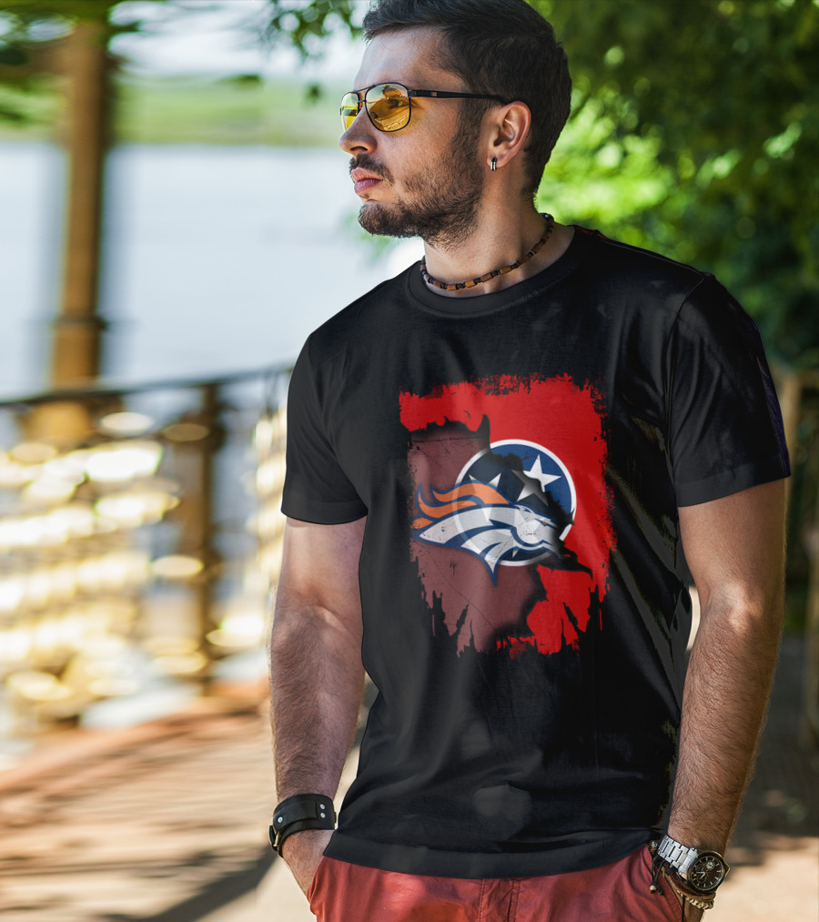 Together Tennessee Map With Broncos And Tri-Star Emblem T-Shirt