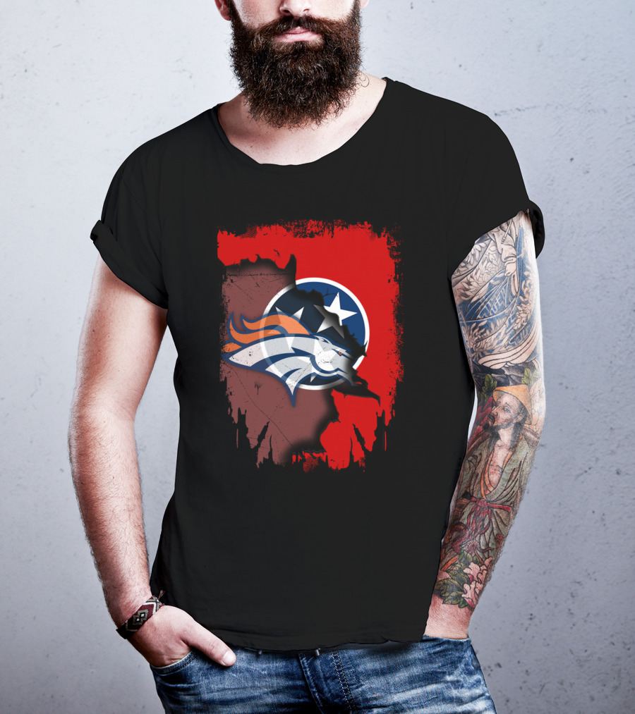 Together Tennessee Map With Broncos And Tri-Star Emblem T-Shirt
