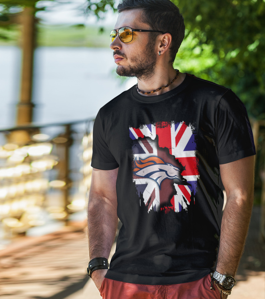 United Kingdom Flag With Broncos Logo Fusion T-Shirt