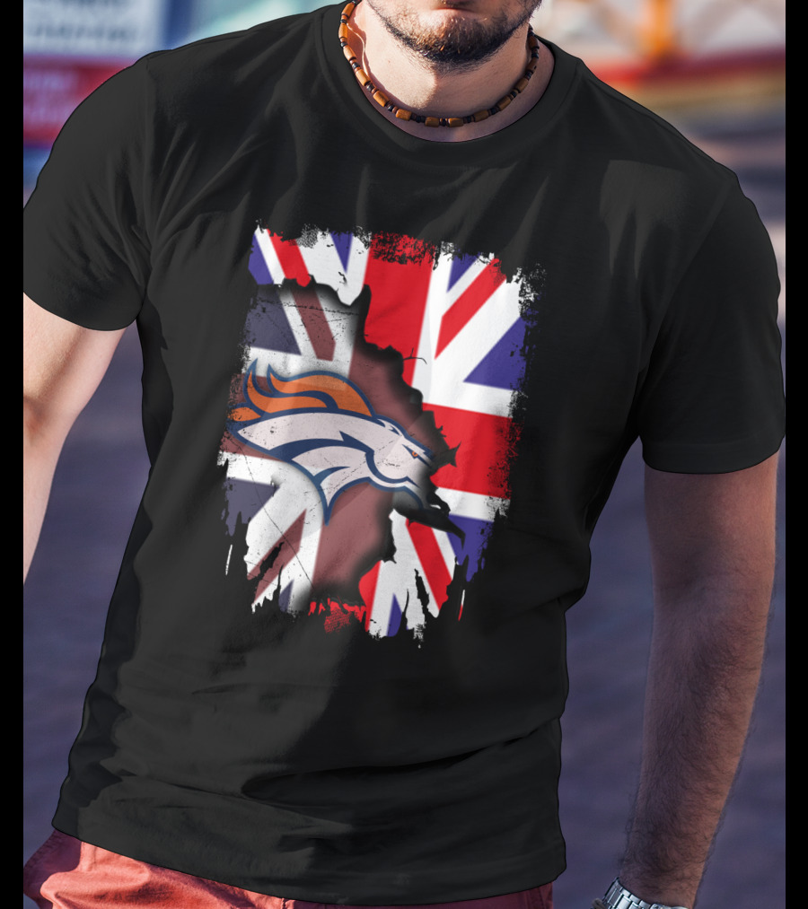 United Kingdom Flag With Broncos Logo Fusion T-Shirt