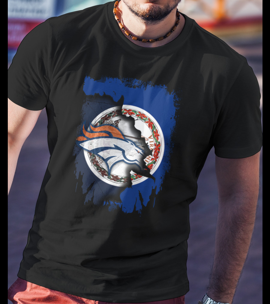 Together Virginia With Broncos Logo Over State Flag T-Shirt