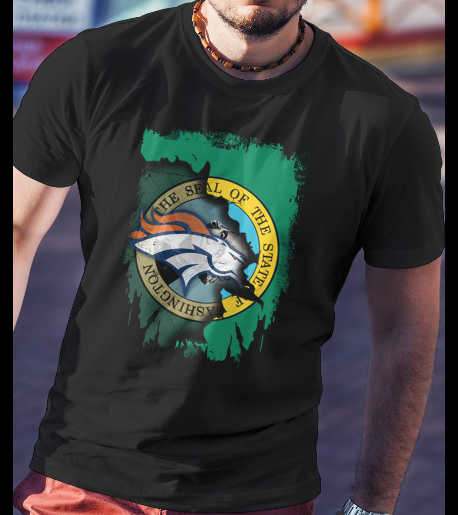 The Seal Of The State Of Washington With Broncos Logo Fusion T-Shirt