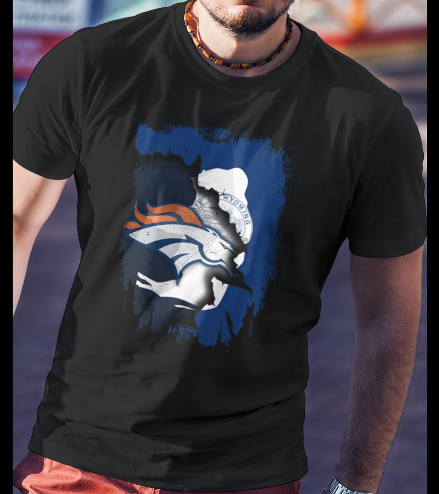 Wyoming United With Denver Broncos Iconic Emblem T-Shirt