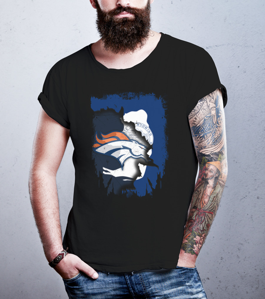 Wyoming United With Denver Broncos Iconic Emblem T-Shirt