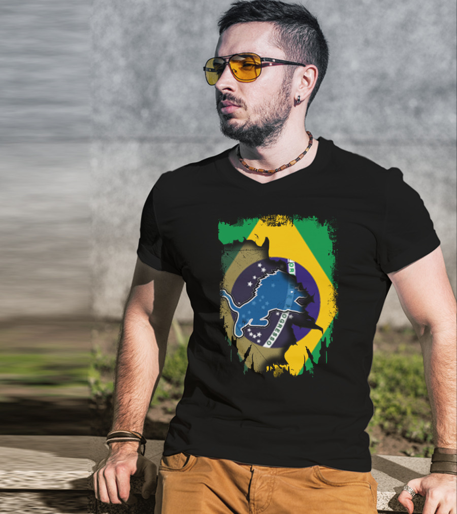 Brazilian Flag Blended With Blue Lion T-Shirt