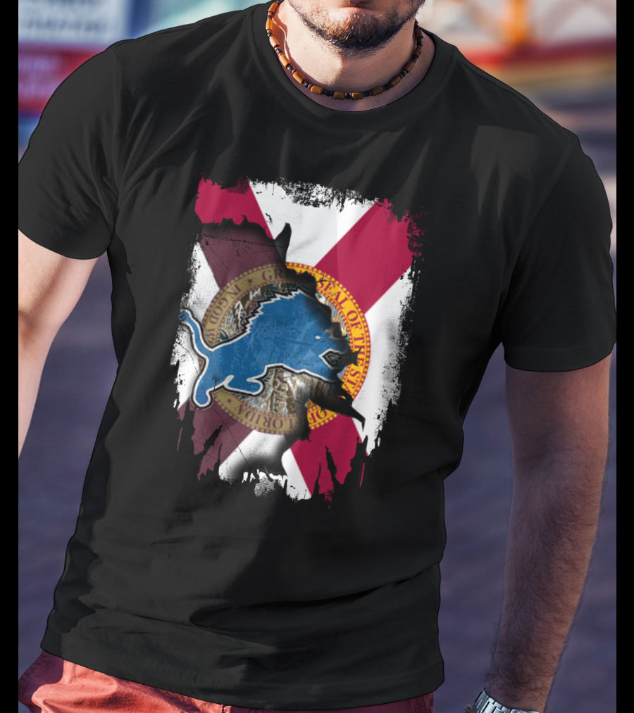 Florida State Seal With Detroit Lions Logo Overlay T-Shirt