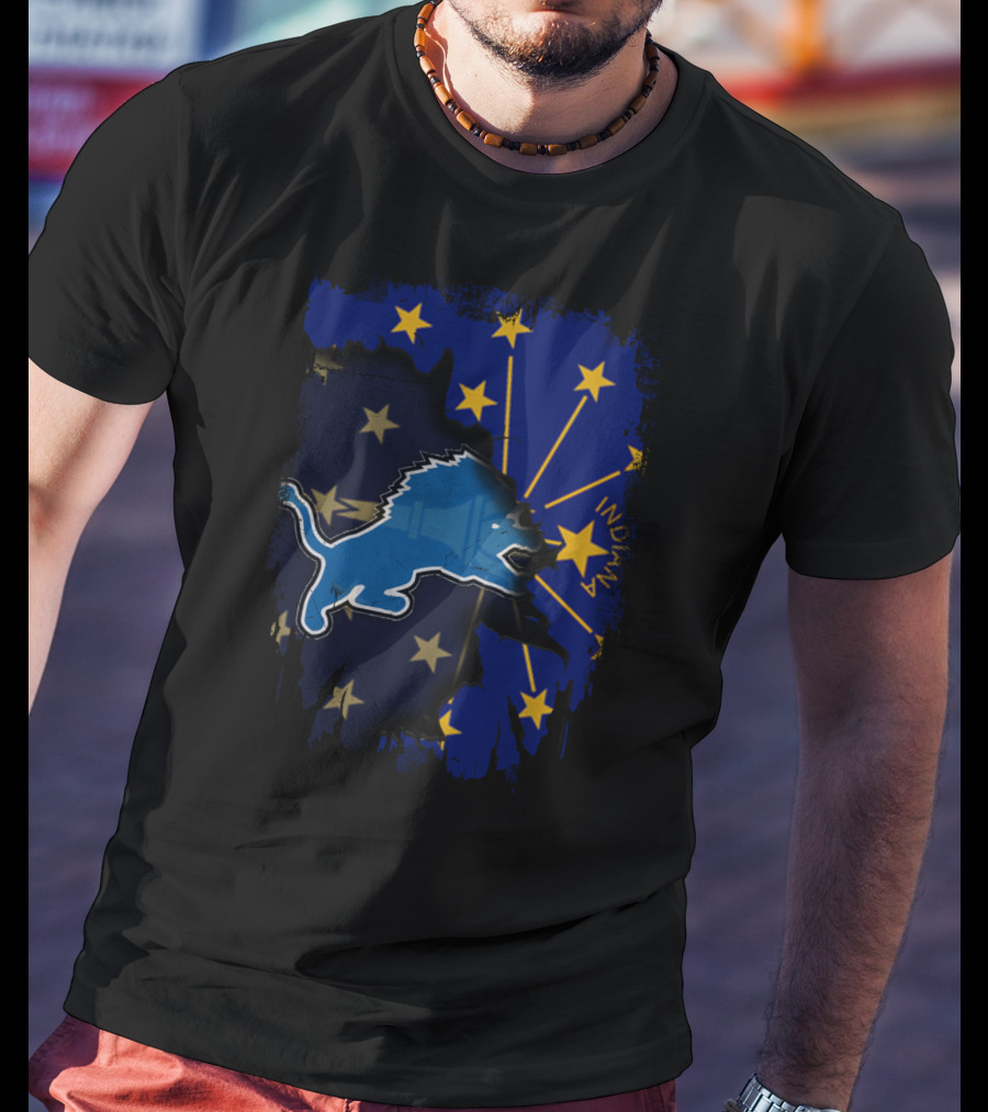 Indiana Lions Emblem With State Flag Stars T-Shirt