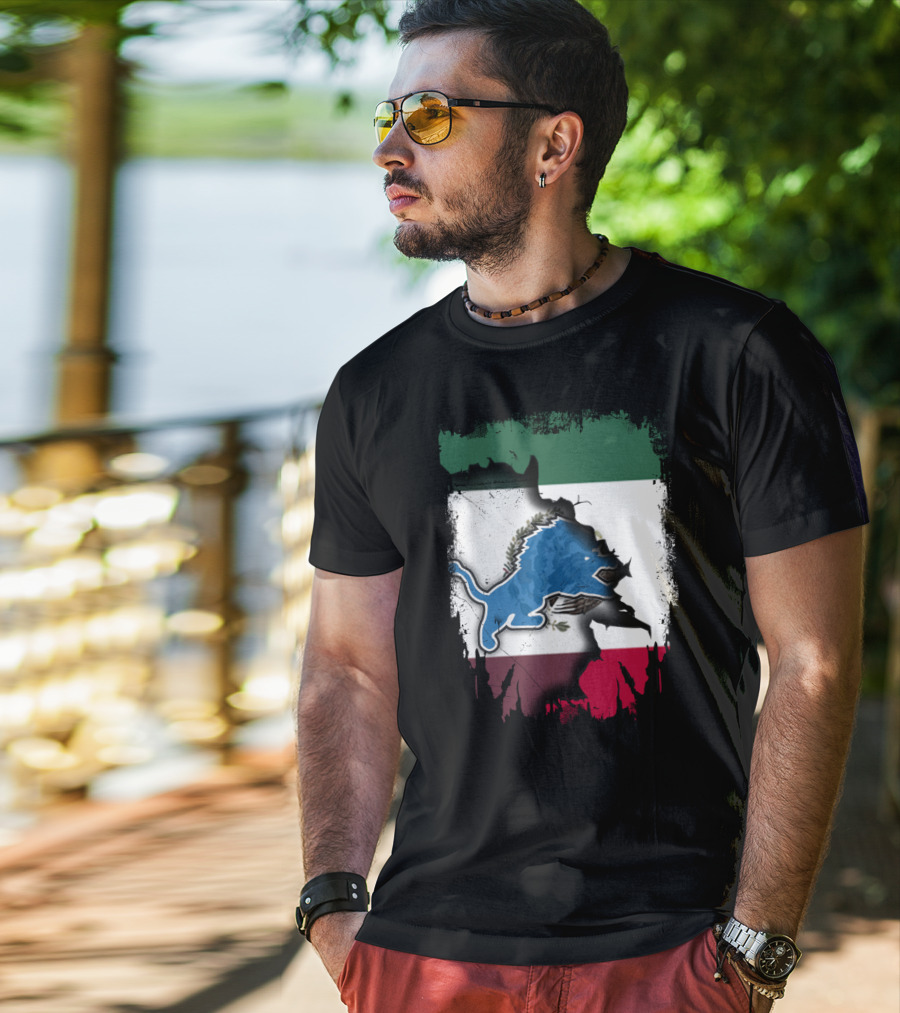Together Mexico Detroit Lions Flag Fusion T-Shirt