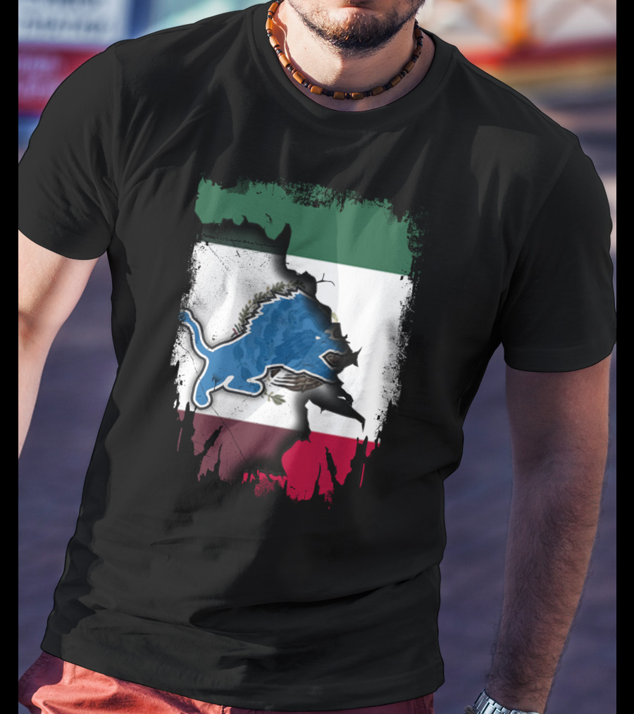 Together Mexico Detroit Lions Flag Fusion T-Shirt