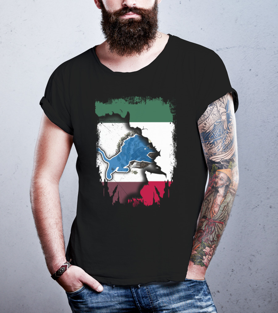 Together Mexico Detroit Lions Flag Fusion T-Shirt