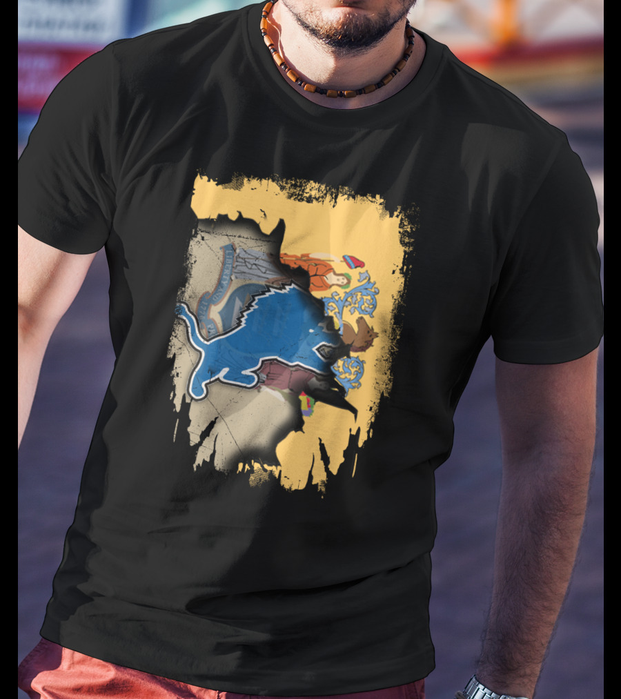 Together New Jersey With Detroit Lions Crest Integration T-Shirt