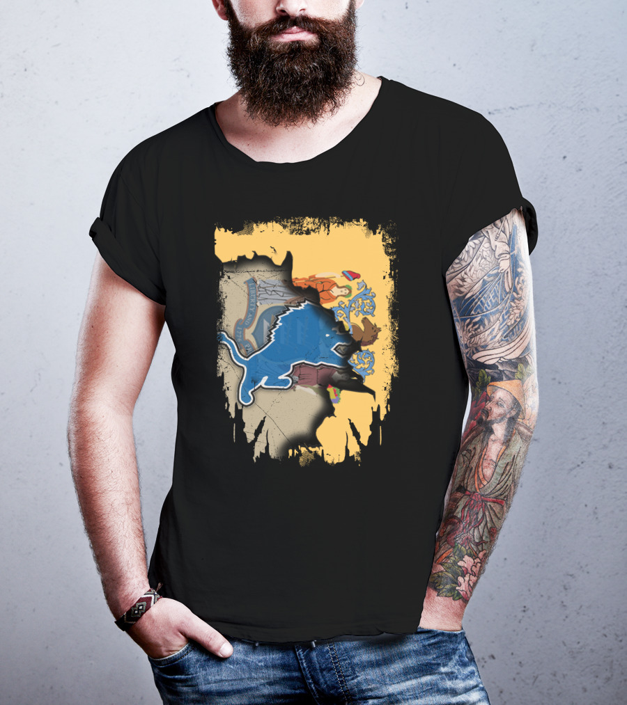 Together New Jersey With Detroit Lions Crest Integration T-Shirt