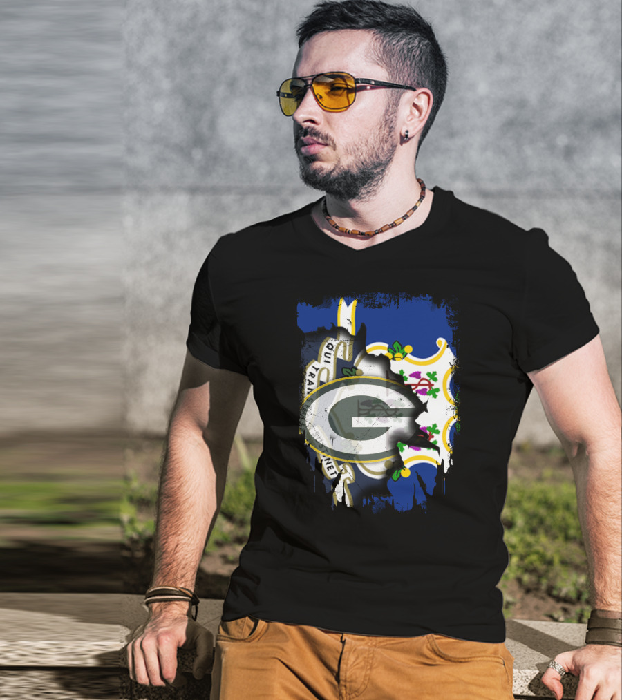 Connecticut Pride With Green Bay Packers Logo Fusion T-Shirt